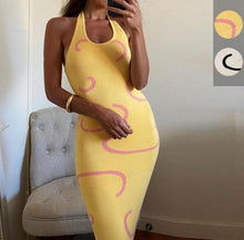 Load image into Gallery viewer, Knitted Bodycon Dress Women Y2K Halter Neck Summer Yellow Sleeveless Midi Backless Party Sexy Dresses
