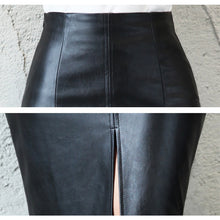 Load image into Gallery viewer, Black PU Leather Skirt Women 2021New Midi Sexy High Waist Bodycon Split Skirt Office Pencil Skirt Knee Length Plus Size
