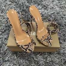 Load image into Gallery viewer, Fashion Women High Heels Sandals Summer Outside Snake Print Shoes Woman Lace-Up Cross Strap Gladiator Sandals 11CM Heels
