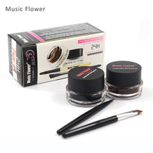 Load image into Gallery viewer, Music Flower 2 in 1 Coffee + Black Gel Eyeliner Make Up Waterproof Eye Liner Cosmetics Set Eyeliner Pens Makeup Brushes Set
