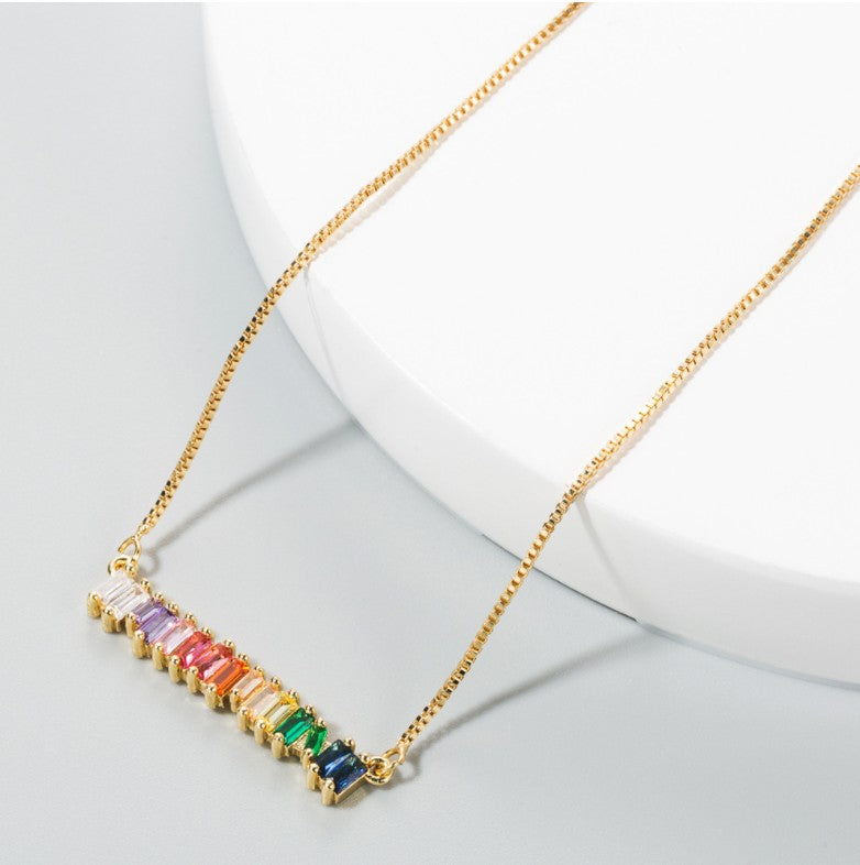 New product accessories fashion copper inlaid color zircon pendant necklace female ins clavicle chain necklace