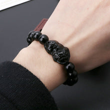 Load image into Gallery viewer, Unisex Obsidian Stone Beads Bracelets Chinese FengShui Pixiu Color Changing Wristband Wealth Good Luck Bracelet Men Women Chain
