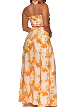 Load image into Gallery viewer, Printed Bandeau Sexy Strapless Crop Tops &amp; Slit Maxi Skirts Set Summer Women Two Piece Set
