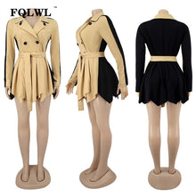 Load image into Gallery viewer, FQLWL Patchwork Office Lady Ruffles Sexy Bodycon Dress Women Fall Sashes Long Sleeve A Line Mini Dress Female Casual Short Dress
