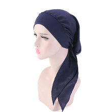 Load image into Gallery viewer, Fashion Women Vintage Elastic Cotton Night Sleeping Cap Printed Head Wrap Pre-Tied Turban Long Tail Chemo Cap Stretch Bandana
