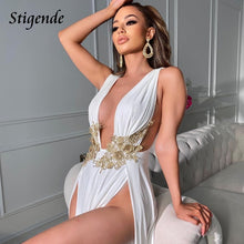 Load image into Gallery viewer, Stigende Floral Appliques Night Club Dress Women Deep V Neck Special Occasion Dresses High Split Wedding Cocktail Party Dress
