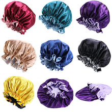 Load image into Gallery viewer, New Fashion Women Satin Night Sleep Cap Hair Bonnet Hat Silk Head Cover Elastic Band Nightcap Bath Spa bonnet de nuit
