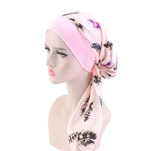 Load image into Gallery viewer, Fashion Women Vintage Elastic Cotton Night Sleeping Cap Printed Head Wrap Pre-Tied Turban Long Tail Chemo Cap Stretch Bandana
