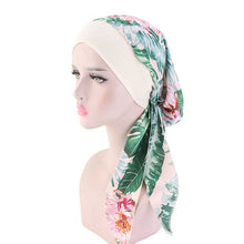 Load image into Gallery viewer, Fashion Women Vintage Elastic Cotton Night Sleeping Cap Printed Head Wrap Pre-Tied Turban Long Tail Chemo Cap Stretch Bandana
