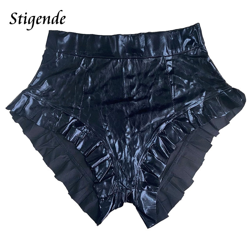 Stigende Women Sexy Glitter Ruched Frill Shorts Party Night Club Wear Fashion Shiny Shorts Summer Shining Bling Stacked Shorts