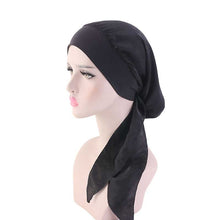 Load image into Gallery viewer, Fashion Women Vintage Elastic Cotton Night Sleeping Cap Printed Head Wrap Pre-Tied Turban Long Tail Chemo Cap Stretch Bandana
