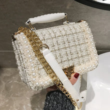 Load image into Gallery viewer, Fashion New Female Square Tote bag Quality Woolen Pearl Women&#39;s Designer Handbag Ladies Chain Shoulder Crossbody Bag Travel
