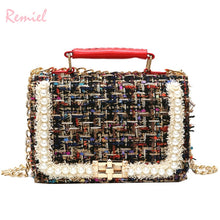 Load image into Gallery viewer, Fashion New Female Square Tote bag Quality Woolen Pearl Women&#39;s Designer Handbag Ladies Chain Shoulder Crossbody Bag Travel
