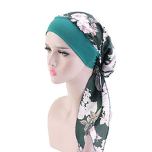 Load image into Gallery viewer, Fashion Women Vintage Elastic Cotton Night Sleeping Cap Printed Head Wrap Pre-Tied Turban Long Tail Chemo Cap Stretch Bandana
