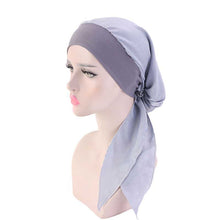 Load image into Gallery viewer, Fashion Women Vintage Elastic Cotton Night Sleeping Cap Printed Head Wrap Pre-Tied Turban Long Tail Chemo Cap Stretch Bandana
