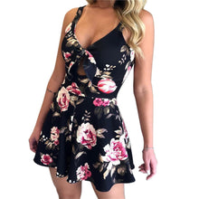 Load image into Gallery viewer, jumpsuit summer print sexy women clothing V-neck Shorts Short Sleeve combinaison femme fashion beach romper Party bodysuit
