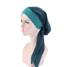 Load image into Gallery viewer, Fashion Women Vintage Elastic Cotton Night Sleeping Cap Printed Head Wrap Pre-Tied Turban Long Tail Chemo Cap Stretch Bandana
