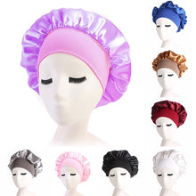 Load image into Gallery viewer, 1pc Adjust Solid Satin Bonnet Hair Styling Cap Long Hair Care Women Night Sleep Hat Silk Head Wrap Shower Cap Hair Styling Tools
