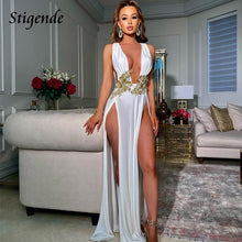 Load image into Gallery viewer, Stigende Floral Appliques Night Club Dress Women Deep V Neck Special Occasion Dresses High Split Wedding Cocktail Party Dress
