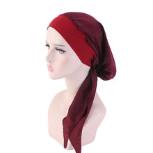 Load image into Gallery viewer, Fashion Women Vintage Elastic Cotton Night Sleeping Cap Printed Head Wrap Pre-Tied Turban Long Tail Chemo Cap Stretch Bandana
