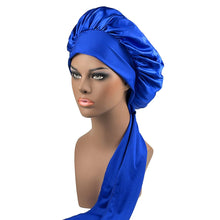 Load image into Gallery viewer, Women Satin Bonnet Spandex Wide Stretchy Band Long Tail Bonnet Satin Cheveux Nuit Silk Sleeping Night Cap Bonnets for Women
