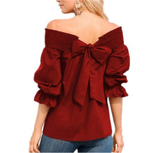 Load image into Gallery viewer, Sexy Off Shoulder Spring Summer Strapless Blouse Women Bowknot Tops Slash Neck Shirts Casual Loose blusas mujer de moda 2019
