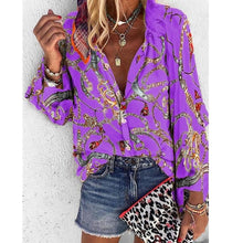 Load image into Gallery viewer, 2020 New Design Plus Size Women Blouse V-neck Long Sleeve Chains Print Loose casual Shirts Womens Tops And Blouses
