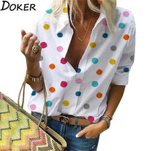 Load image into Gallery viewer, 2020 New  Polka Dot  Blouse Women  Turn Down Collar Long Sleeve  Shirts  Plus Size  Clothes  Streetwear White Blouse  Women Xxl
