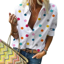 Load image into Gallery viewer, 2020 New  Polka Dot  Blouse Women  Turn Down Collar Long Sleeve  Shirts  Plus Size  Clothes  Streetwear White Blouse  Women Xxl
