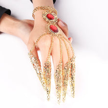 Load image into Gallery viewer, Fashion Indian Thai Golden Finger Bracelet Shining Red Crystal Girl&#39;s Belly Dance Bracelet Jewelry
