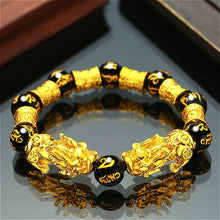 Load image into Gallery viewer, 1pc Obsidian Stone Beads Chakra Bracelet Feng Shui Unisex Wristband Gold Black Pixiu Wealth Good Luck Women Charms Bracelet 23cm
