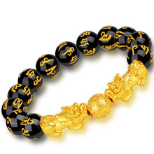 Load image into Gallery viewer, 1pc Obsidian Stone Beads Chakra Bracelet Feng Shui Unisex Wristband Gold Black Pixiu Wealth Good Luck Women Charms Bracelet 23cm
