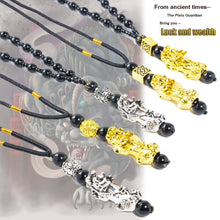 Load image into Gallery viewer, Pixiu Pendant Necklace Symbol Wealth and Good Luck Charm Necklace Chinese Feng Shui Faith Obsidian Stone Beads Necklaces
