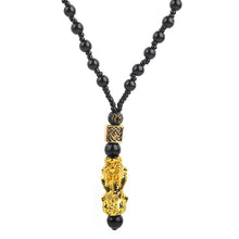 Load image into Gallery viewer, Pixiu Pendant Necklace Symbol Wealth and Good Luck Charm Necklace Chinese Feng Shui Faith Obsidian Stone Beads Necklaces
