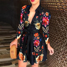 Load image into Gallery viewer, Office Lady Fashion Turn-Down Collar Shirt Dress Elegant Long Sleeve Letter Print Party Dress Autumn Zipper Mini Dress Vestidos
