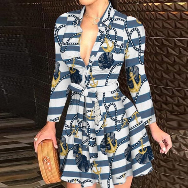 Office Lady Fashion Turn-Down Collar Shirt Dress Elegant Long Sleeve Letter Print Party Dress Autumn Zipper Mini Dress Vestidos