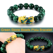 Load image into Gallery viewer, Golden PIXIU Bracelet Green Stone Beads Couple Energy Bracelet Bring Lucky Brave Wealth Feng Shui Bracelets For Women Men
