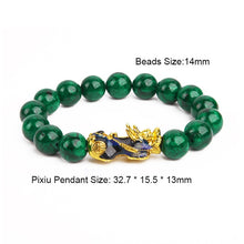 Load image into Gallery viewer, Golden PIXIU Bracelet Green Stone Beads Couple Energy Bracelet Bring Lucky Brave Wealth Feng Shui Bracelets For Women Men
