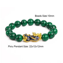 Load image into Gallery viewer, Golden PIXIU Bracelet Green Stone Beads Couple Energy Bracelet Bring Lucky Brave Wealth Feng Shui Bracelets For Women Men
