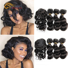 Load image into Gallery viewer, Htonicca Loose Deep Brazilian Hair Weave Bundles 8 inch 100% Human Hair 3 Bundles and closure Hair Extensions Natural Black
