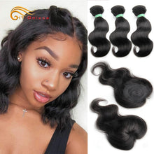 Load image into Gallery viewer, Htonicca Loose Deep Brazilian Hair Weave Bundles 8 inch 100% Human Hair 3 Bundles and closure Hair Extensions Natural Black
