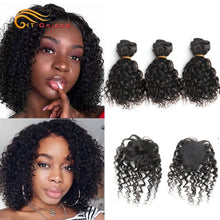 Load image into Gallery viewer, Htonicca Loose Deep Brazilian Hair Weave Bundles 8 inch 100% Human Hair 3 Bundles and closure Hair Extensions Natural Black
