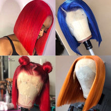 Load image into Gallery viewer, Lace Part Human Hair Wigs Short Bob Wigs 150% Brazilian Human Hair Wig Blue Orange Red Lace Frontal Wigs For Black Women
