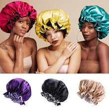 Load image into Gallery viewer, New Fashion Women Satin Night Sleep Cap Hair Bonnet Hat Silk Head Cover Elastic Band Nightcap Bath Spa bonnet de nuit
