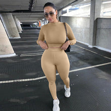 Load image into Gallery viewer, Two Piece Sets Women Solid Autumn Tracksuits High Waist Stretchy Sportswear Hot Crop Tops And Leggings Matching Outfits
