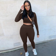 Load image into Gallery viewer, Two Piece Sets Women Solid Autumn Tracksuits High Waist Stretchy Sportswear Hot Crop Tops And Leggings Matching Outfits
