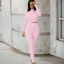 Load image into Gallery viewer, Two Piece Sets Women Solid Autumn Tracksuits High Waist Stretchy Sportswear Hot Crop Tops And Leggings Matching Outfits
