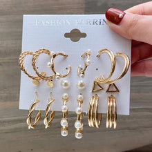 Load image into Gallery viewer, Fashion Gold Hoop Earrings Set Women Pearl Hoop Earrings Oversize Metal Circle Punk Earring 2020 Female Fashion Jewelry
