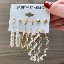 Load image into Gallery viewer, Fashion Gold Hoop Earrings Set Women Pearl Hoop Earrings Oversize Metal Circle Punk Earring 2020 Female Fashion Jewelry
