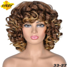 Load image into Gallery viewer, Short Hair Afro Curly Wig With Bangs Loose Synthetic Cosplay Fluffy Shoulder Length Natural Wigs For Black Women Dark Brown 14&quot;
